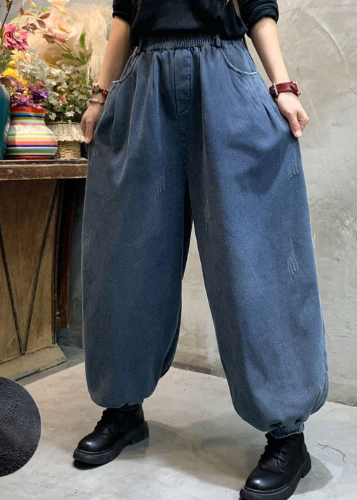 Fashion Blue denim lantern Pants Winter thick