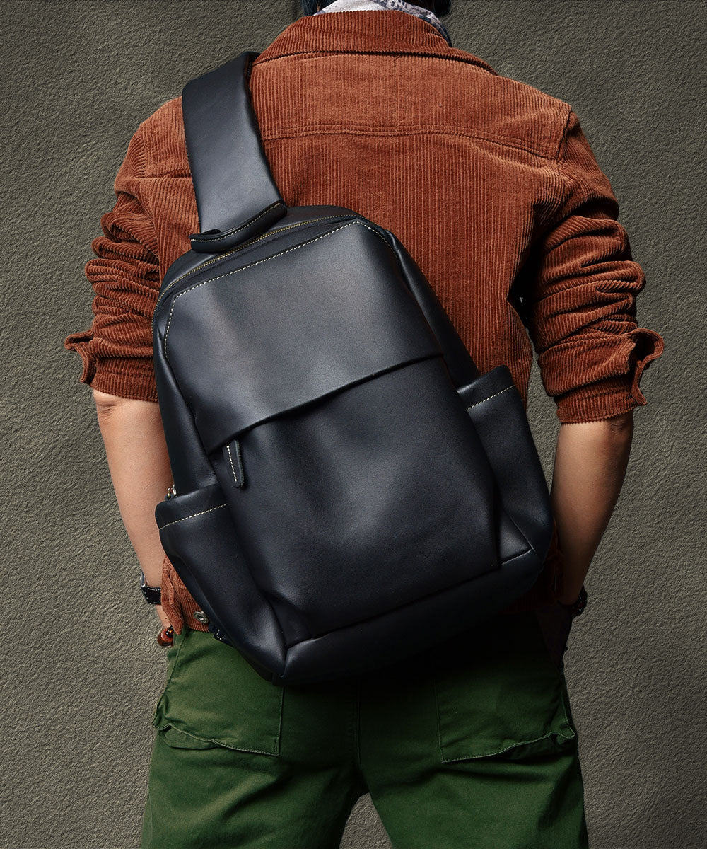 Fashion Brown Calf Leather Man's Backpack Bag