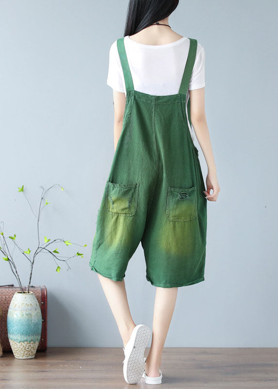 Fashion Green Oversized Cotton Ripped Jumpsuits Shorts Summer