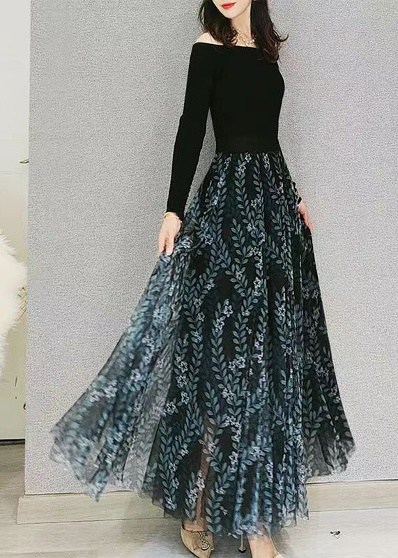 Fashion Green Print Elastic Waist Loose Tulle Skirt Spring