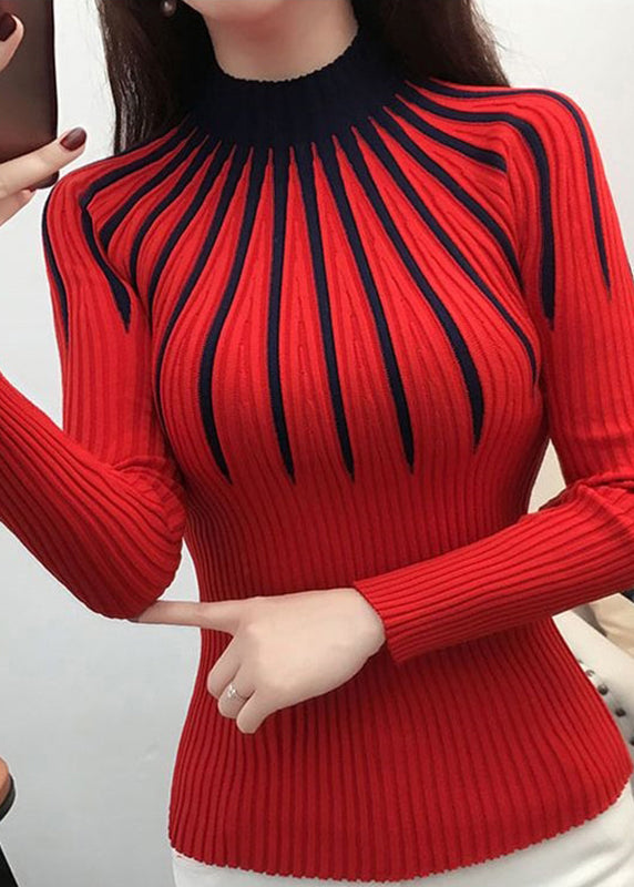 Fashion Green Turtleneck Striped Thick Knit Sweaters Bottoming Shirt