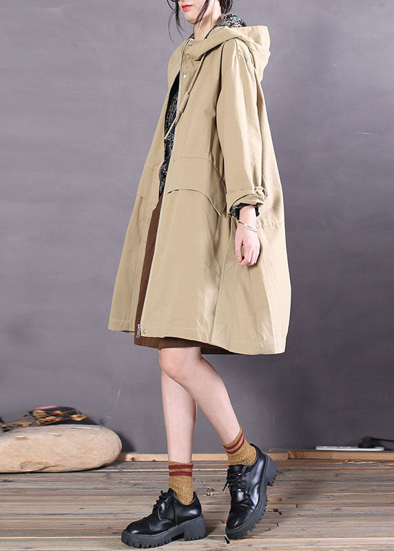 Fashion Khaki Zip Up Pockets Cotton trench coats Spring