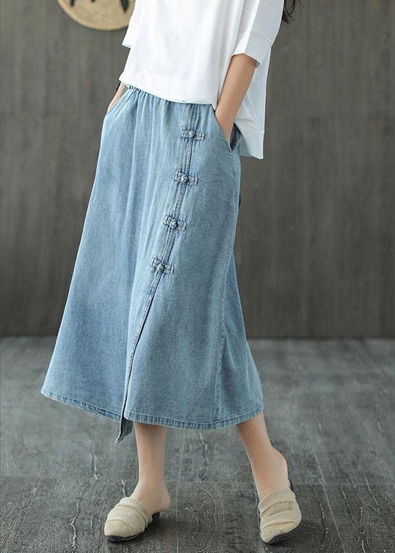 Fashion Light Blue Asymmetrical Design Button A Line Pockets Fall Skirts