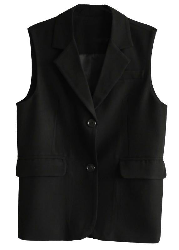 Fashion Notched black Sleeveless Shirt Top