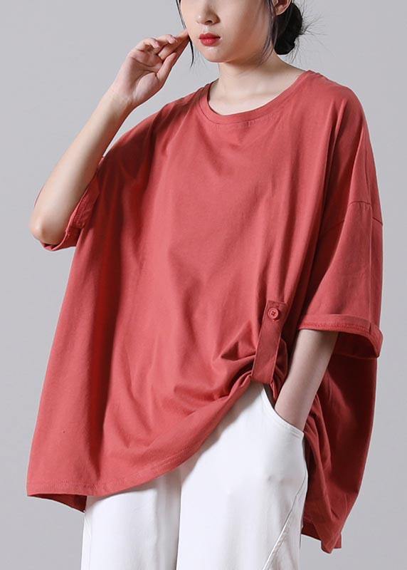 Fashion Orange Casual Button Cotton Summer T-Shirt