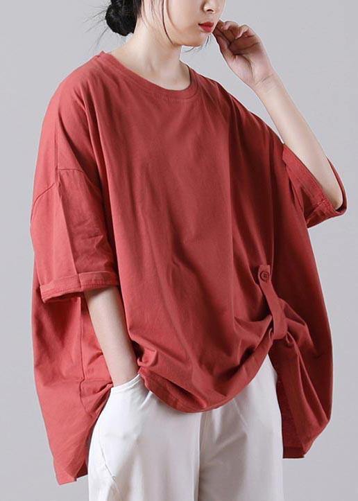 Fashion Orange Casual Button Cotton Summer T-Shirt