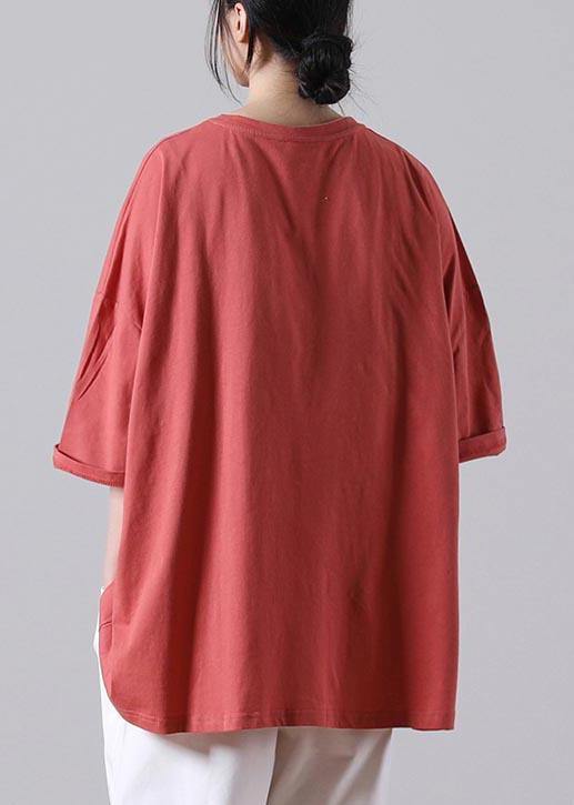 Fashion Orange Casual Button Cotton Summer T-Shirt