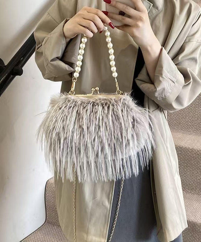 Fashion Pink Feather Tassel Fuzzy Fur Chain Messenger Bag