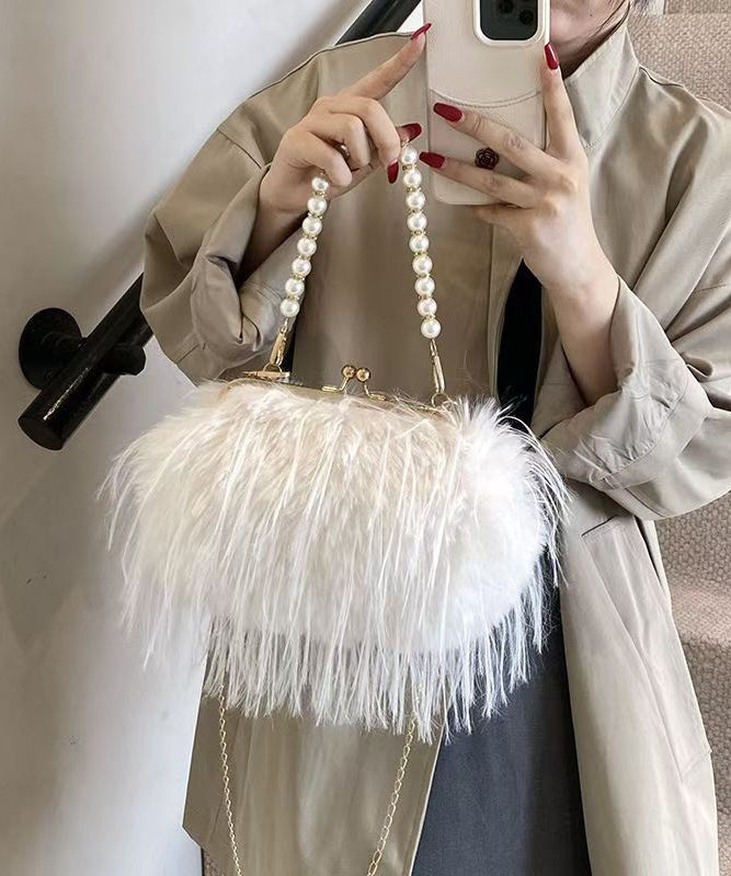 Fashion Pink Feather Tassel Fuzzy Fur Chain Messenger Bag