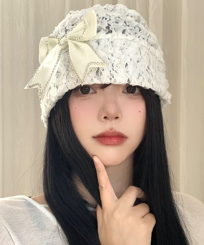 Fashion White Lace Bow Thin Bonnie Hat