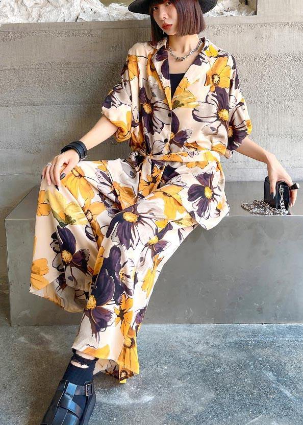 Fashion Yellow Print Two Piece Suit