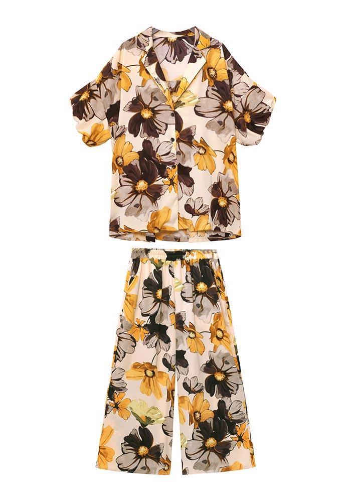 Fashion Yellow Print Two Piece Suit