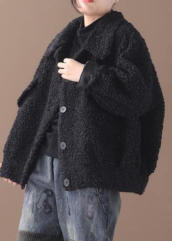 Fashion black woolen coats casual lapel Button jackets