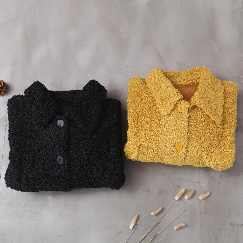 Fashion black woolen coats casual lapel Button jackets