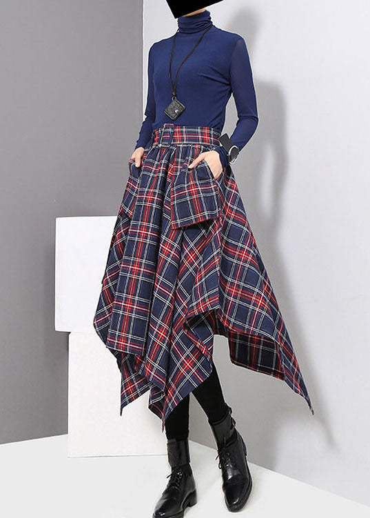 Fashion dark Blue tie waist Asymmetrical a line Skirts Spring