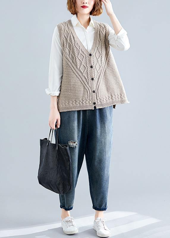 Fashion fall light khaki knit tops oversize sleeveless clothes For Women