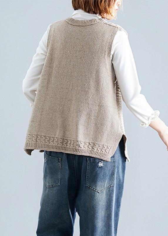 Fashion fall light khaki knit tops oversize sleeveless clothes For Women