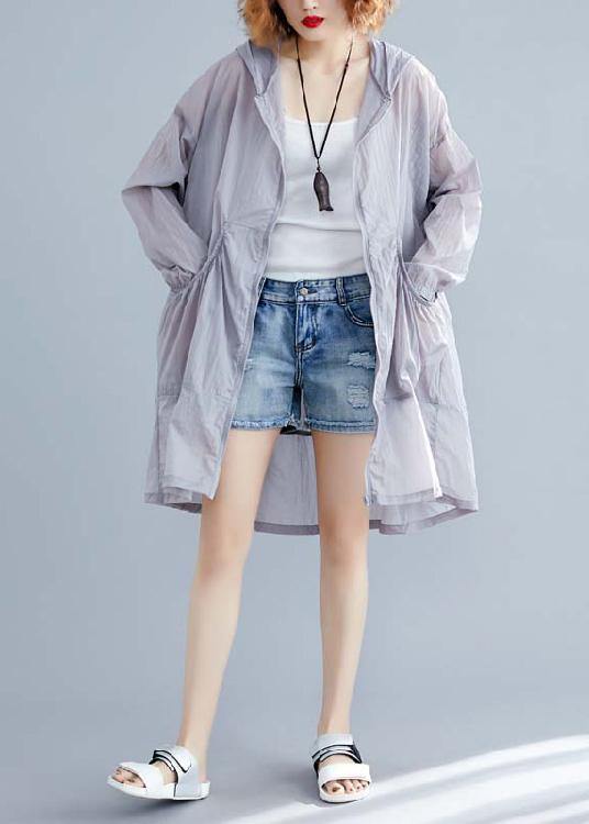 Fashion light gray cardigan Loose fitting hooded long sleeve