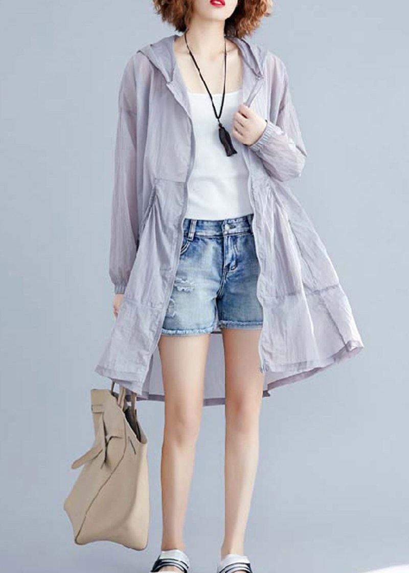 Fashion light gray cardigan Loose fitting hooded long sleeve