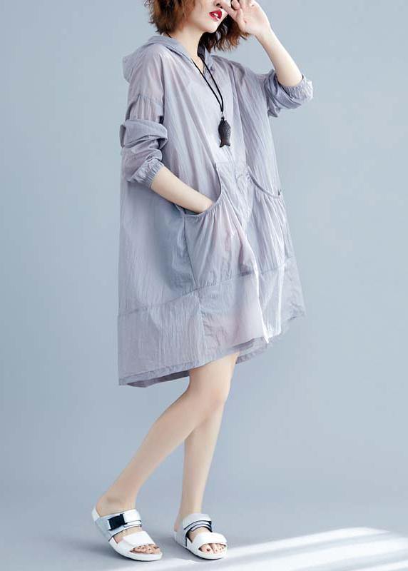 Fashion light gray cardigan Loose fitting hooded long sleeve