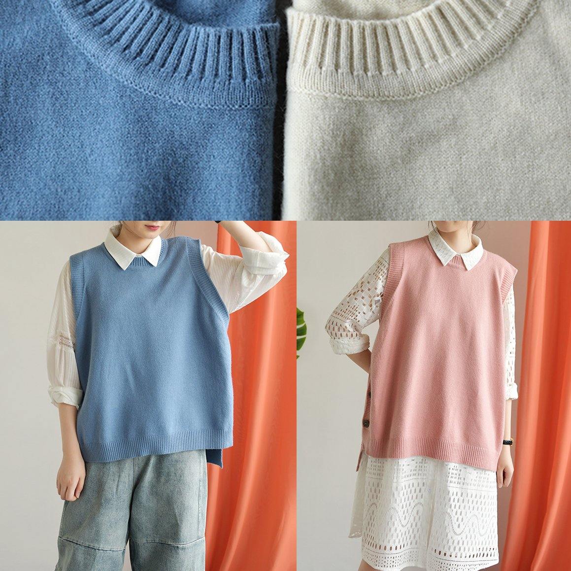 Fashion nude knitted top oversized o neck knit tops low high design