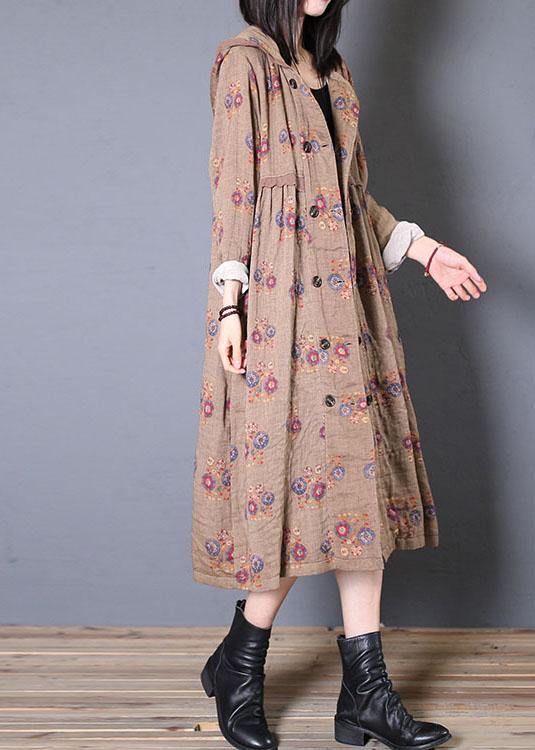 Fashion oversized coat fall khaki print hooded Cinched Coats