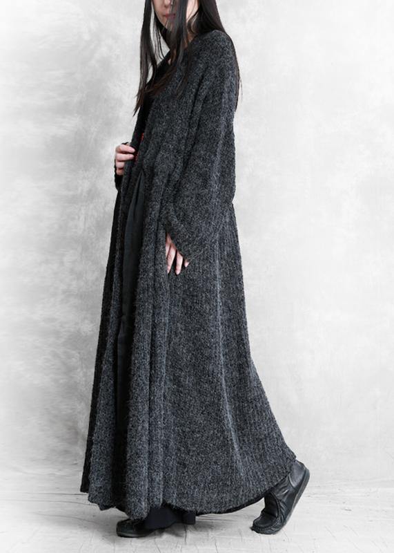 Fashion oversized long winter coat dark gray v neck drawstring wool coat for woman