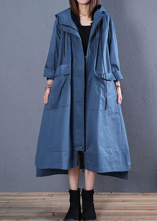 Fashion plus size fall blue hooded coats low high design overcoat