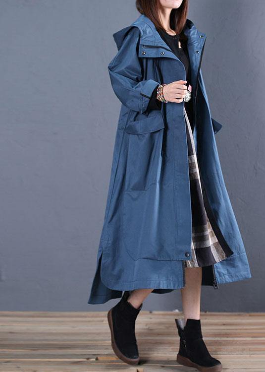 Fashion plus size fall blue hooded coats low high design overcoat