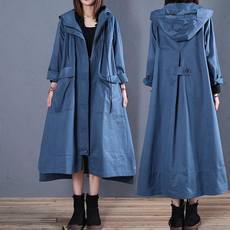 Fashion plus size fall blue hooded coats low high design overcoat