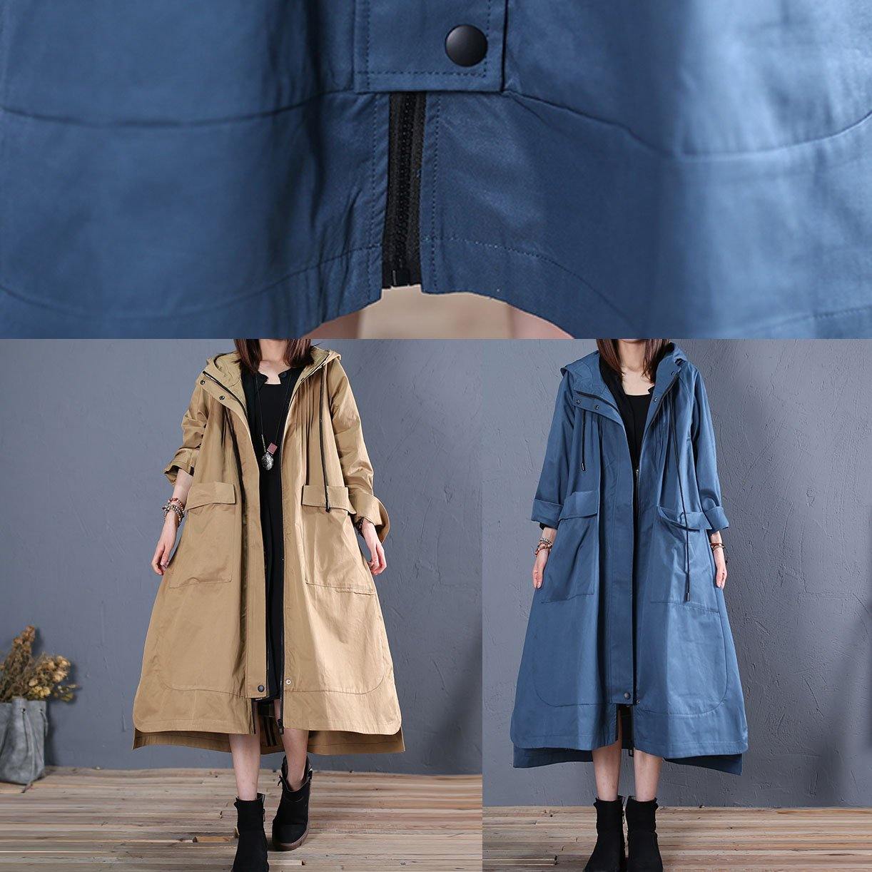 Fashion plus size fall blue hooded coats low high design overcoat