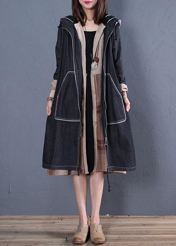 Fashion plus size trench coat fall black hooded overcoat