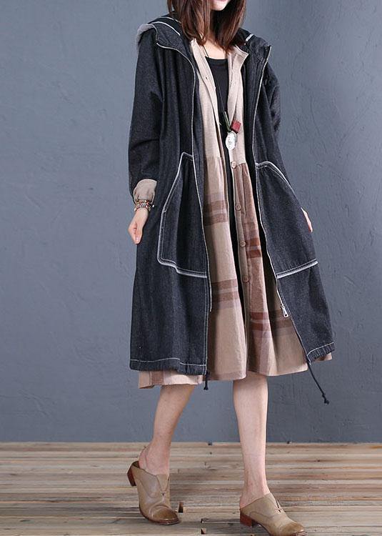 Fashion plus size trench coat fall black hooded overcoat