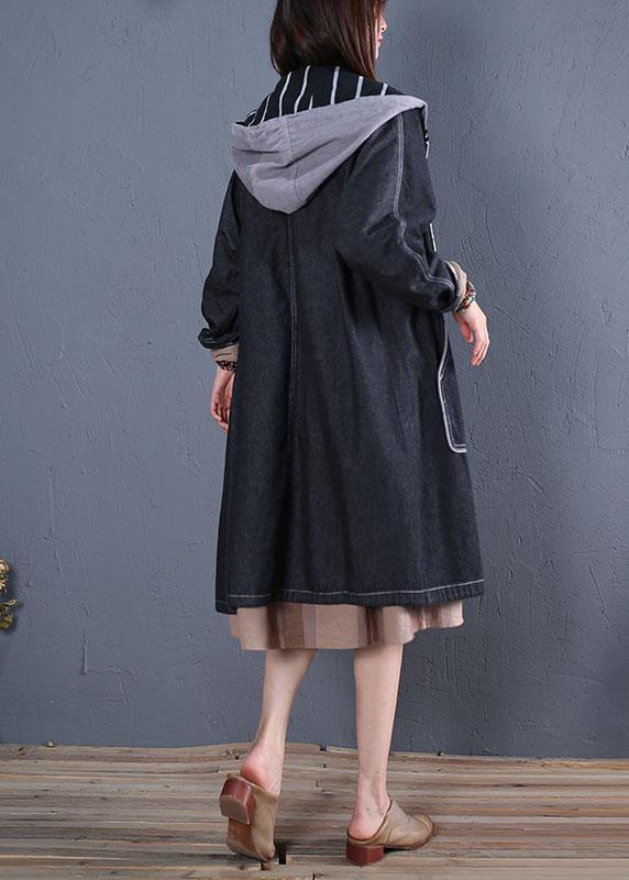 Fashion plus size trench coat fall black hooded overcoat