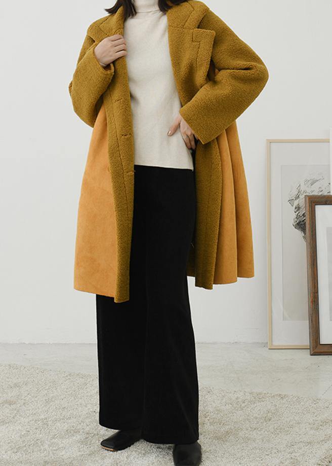 Fashion trendy plus size Coats outwear yellow Notched double breast wool overcoat