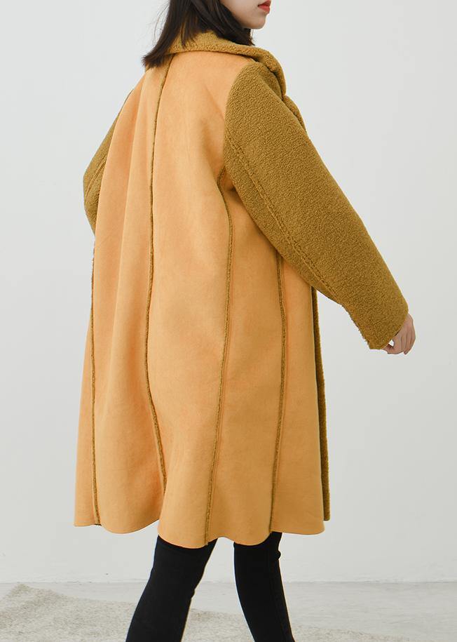 Fashion trendy plus size Coats outwear yellow Notched double breast wool overcoat