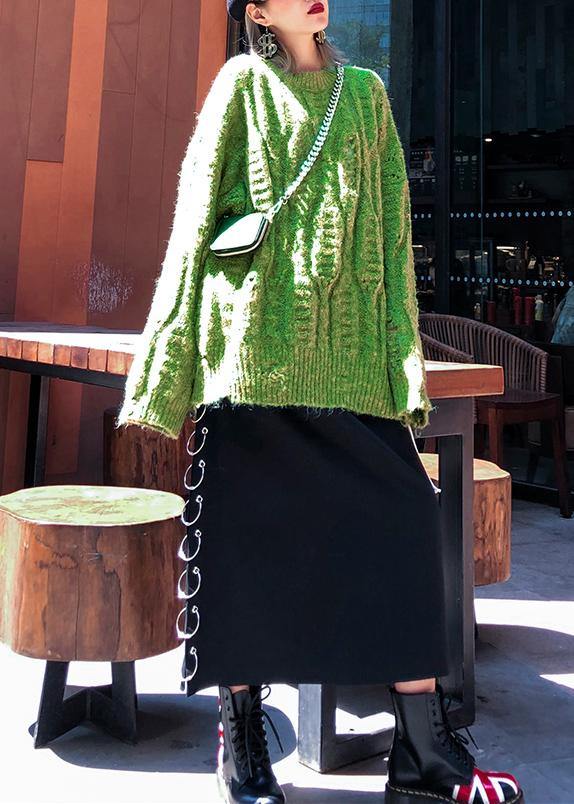 Fashion winter green sweaters plus size o neck patchwork Hole knit blouse