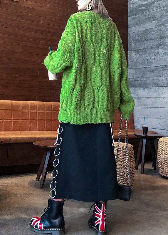 Fashion winter green sweaters plus size o neck patchwork Hole knit blouse