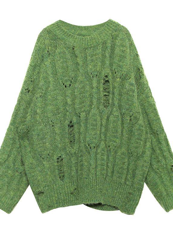 Fashion winter green sweaters plus size o neck patchwork Hole knit blouse