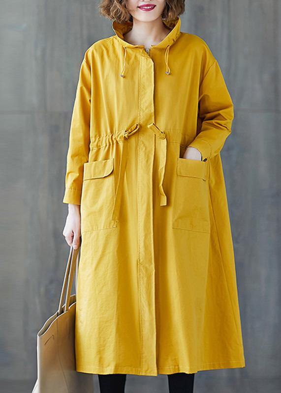 Fashion yellow Coat Women plus size fall Ruffled drawstring zippered coat