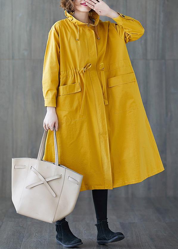 Fashion yellow Coat Women plus size fall Ruffled drawstring zippered coat