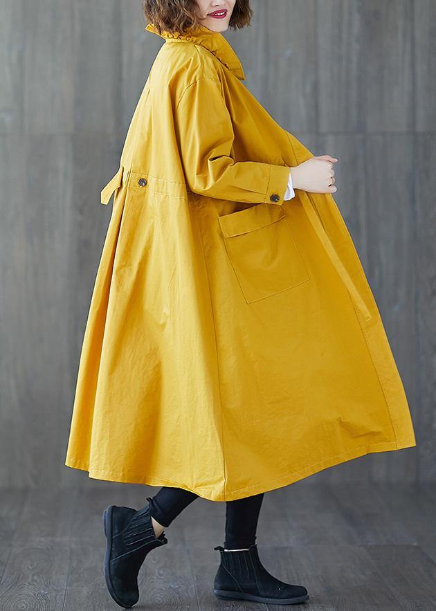 Fashion yellow Coat Women plus size fall Ruffled drawstring zippered coat