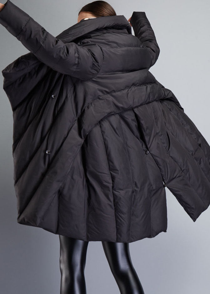 Fine Black Asymmetrical Cloak Duck Down Winter Coats Winter