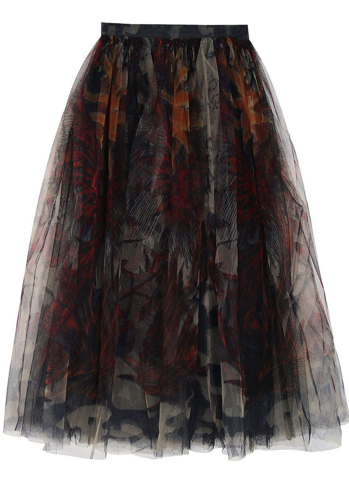 Fine Black Zip Up Print Tulle Skirts Spring