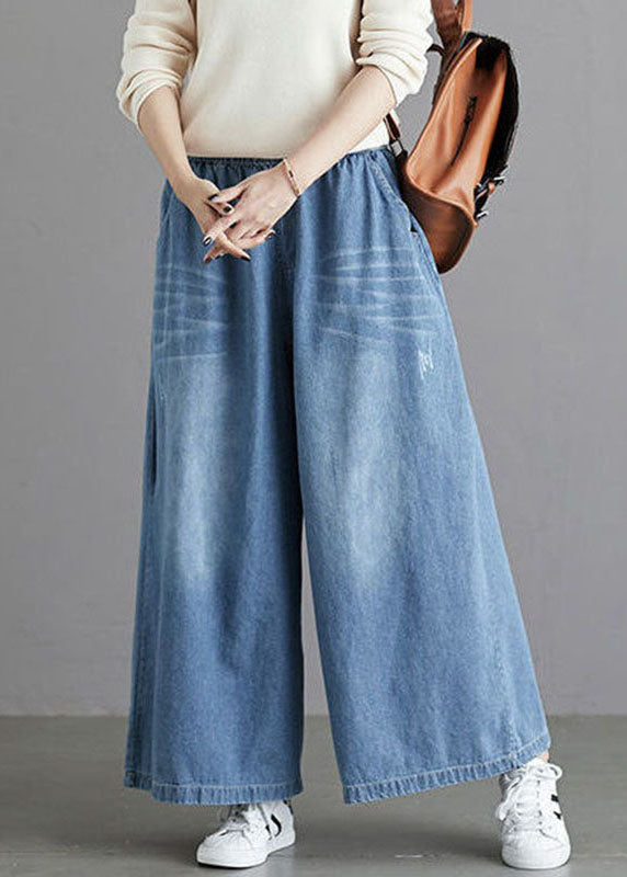 Fine Blue Regular Pockets Straight Fall Denim Pants