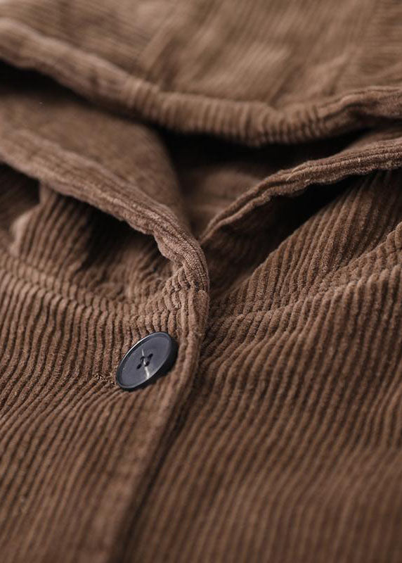 Fine Chocolate Hooded Corduroy Winter Coats Warm Outwear