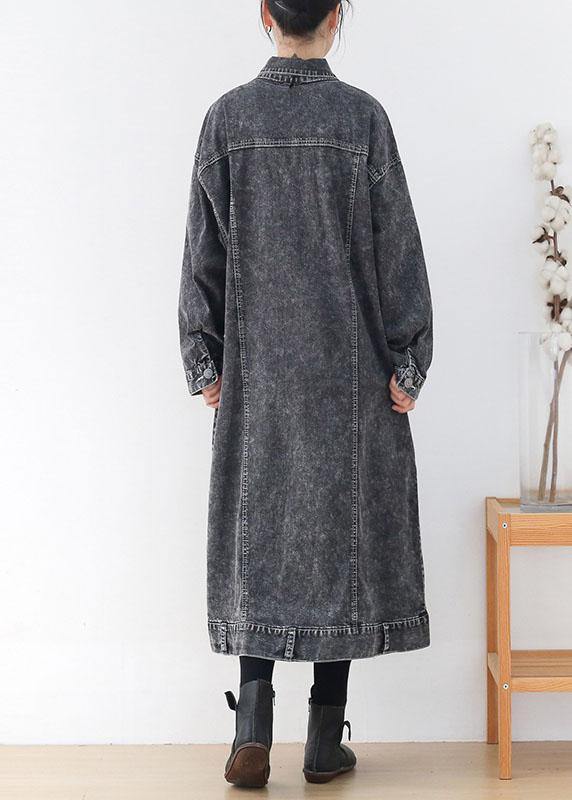 Fine Grey PeterPan Collar Button Fall Pockets Long Sleeve Coat