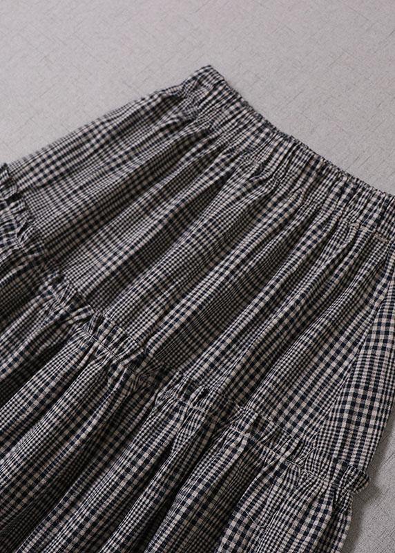 Fine Light Gray Plaid Patchwork Wrinkled Lace Fall Skirts