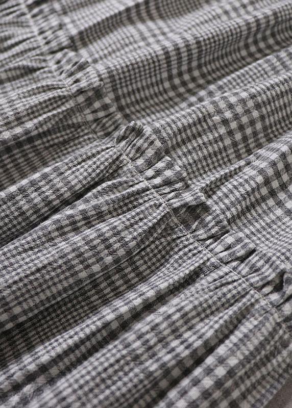 Fine Light Gray Plaid Patchwork Wrinkled Lace Fall Skirts