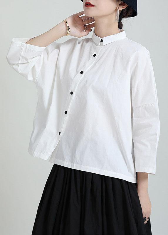 Fine White Peter Pan Collar Button Summer Blouse Tops